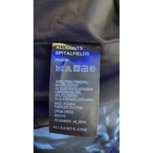 *ALLSAINTS Spitalfields Women's Opium Peplum Dress Blue Abstract Pleated Size 4 - Picture 7 of 8